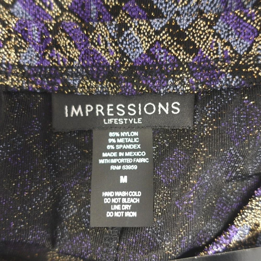Vtg 90s Y2K Impressions Maxi Skirt Metallic Geometric Nylon Stretch Retro Medium